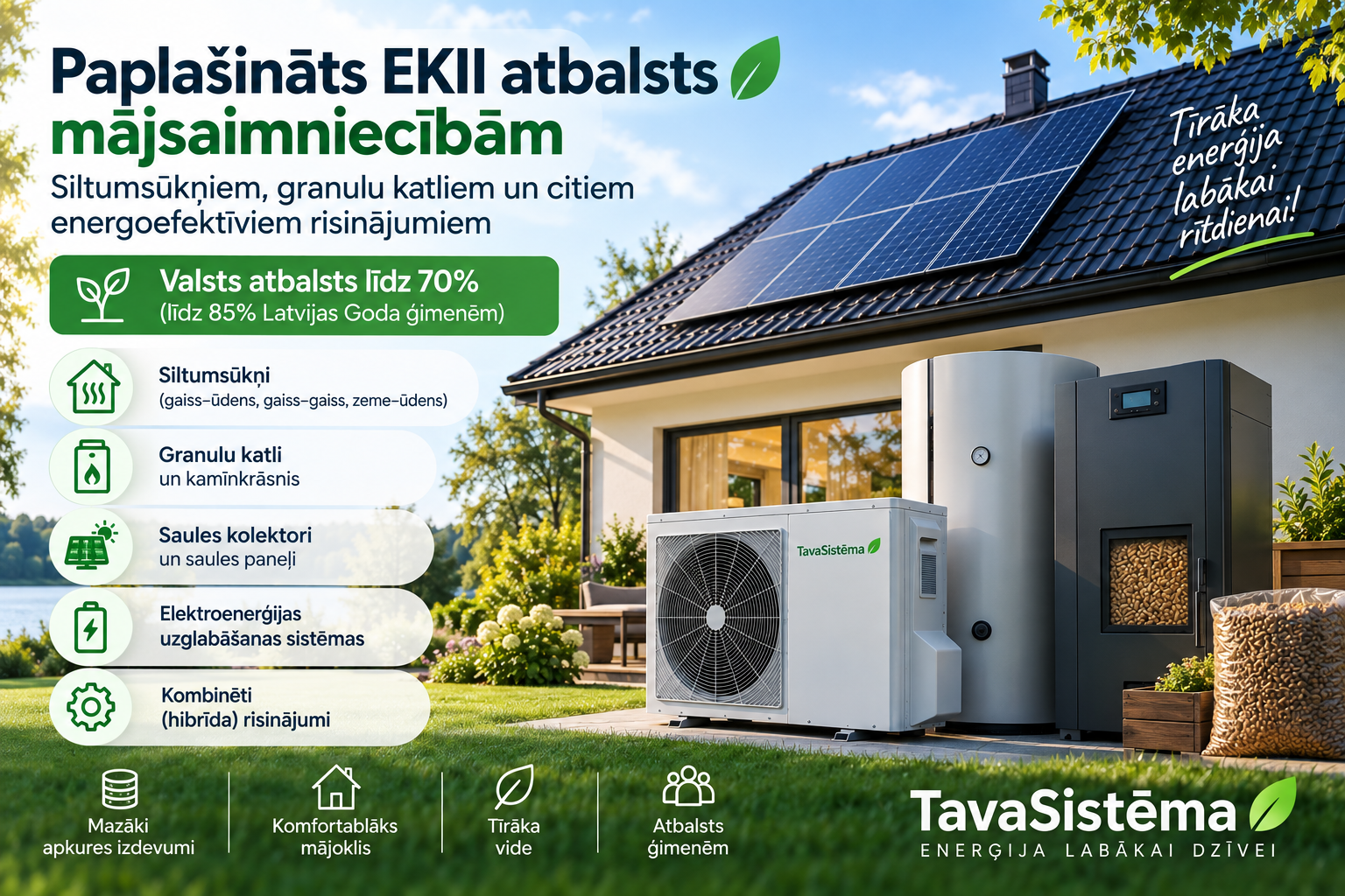 Paplašināts EKII atbalsts mājsaimniecībām – siltumsūkņiem, granulu katliem un citiem energoefektīviem risinājumiem