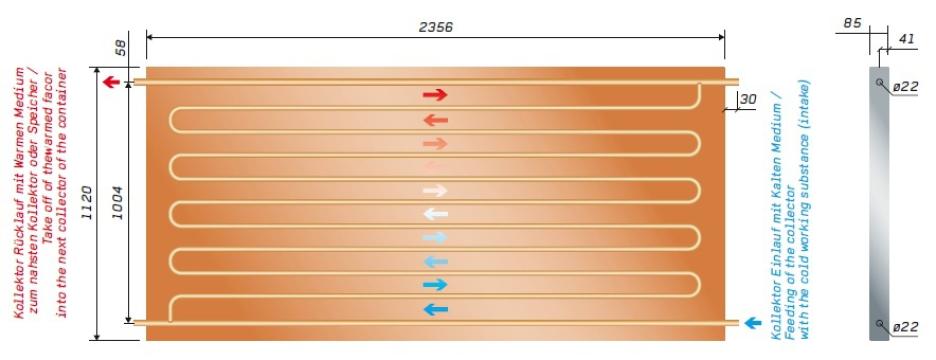 Ensol ES2H 2.65B plakans saules kolektors shēma